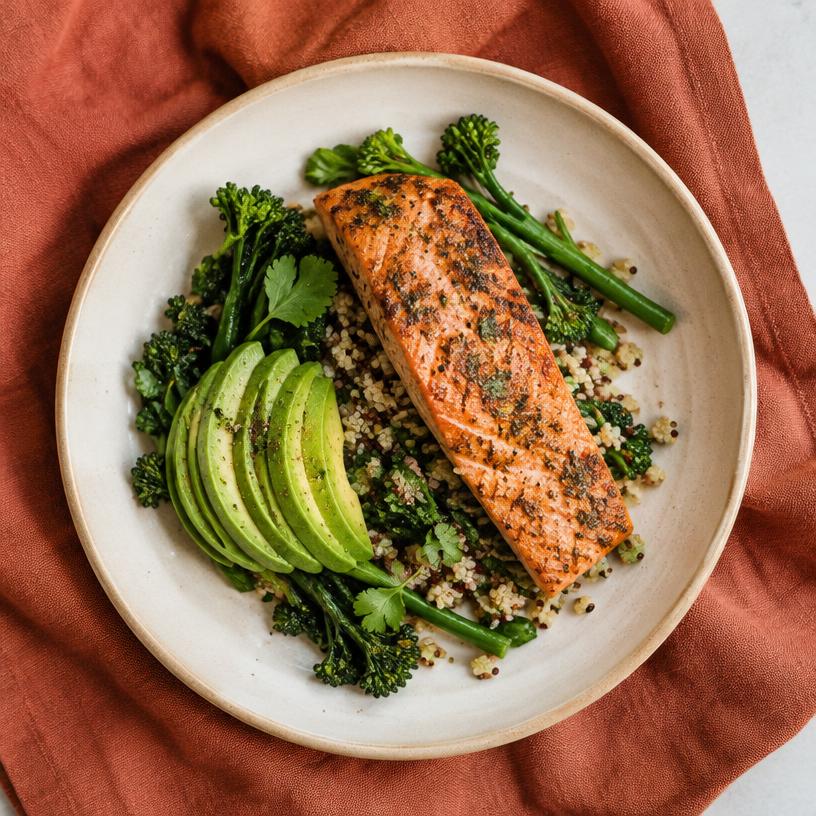 Saumon, quinoa, brocolis et avocat